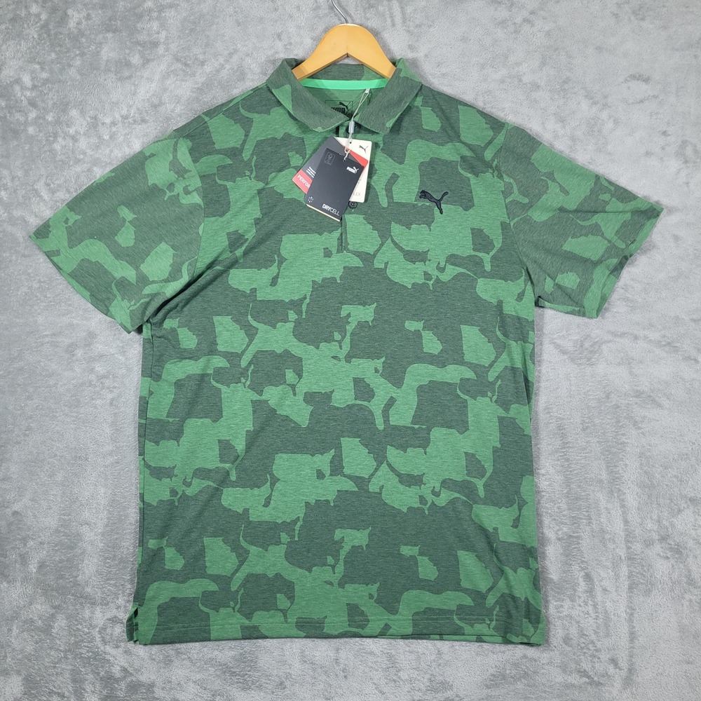 Puma Polo Mens Large Green Union Camo DryCell Performance Golf Shirt NWT